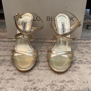 Manolo Blahnik Gold Strappy Sandal Size 5